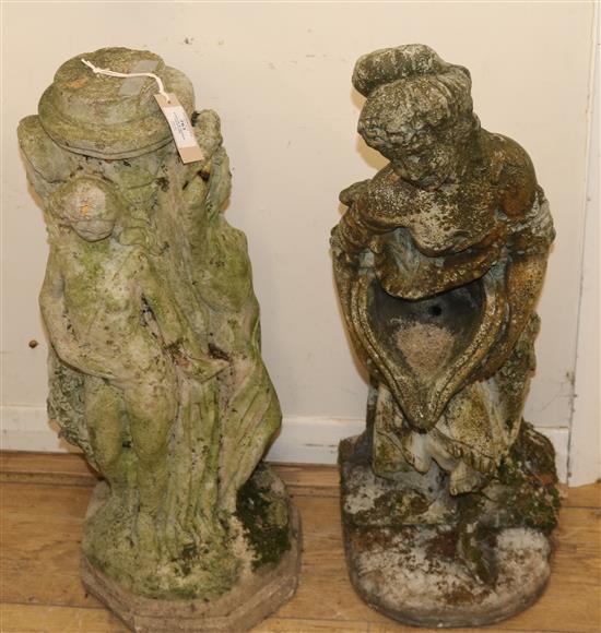 A garden stone statue of The Three Graces and a water feature, W.25cm approx.